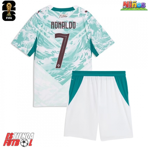 Portugal Cristiano Ronaldo #7 Segunda Equipación Niños Mundial 2026 Manga Corta (+ Pantalones cortos)